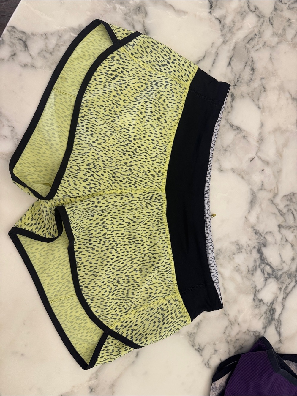 lululemon athletica Neon Yellow Mini Run Shorts with Black Trim